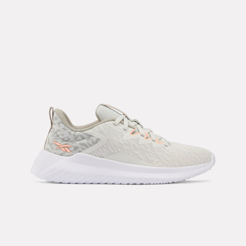 Light grey Fluxlite II Women's Shoes with pink accents on a white background