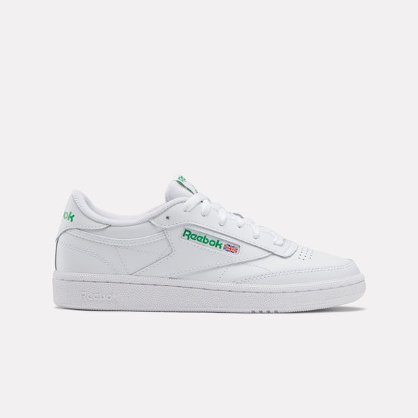 White Reebok Club C 85 Women's Sneaker on a light gray background