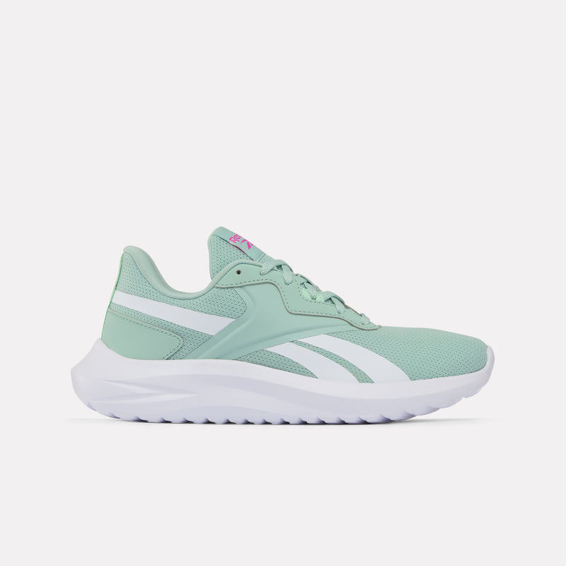 Light green Energen Lux Women's running shoe with white sole on a light gray background
