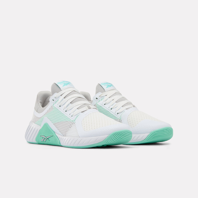 White and green Flip Charge Women's Training Shoes on a white background