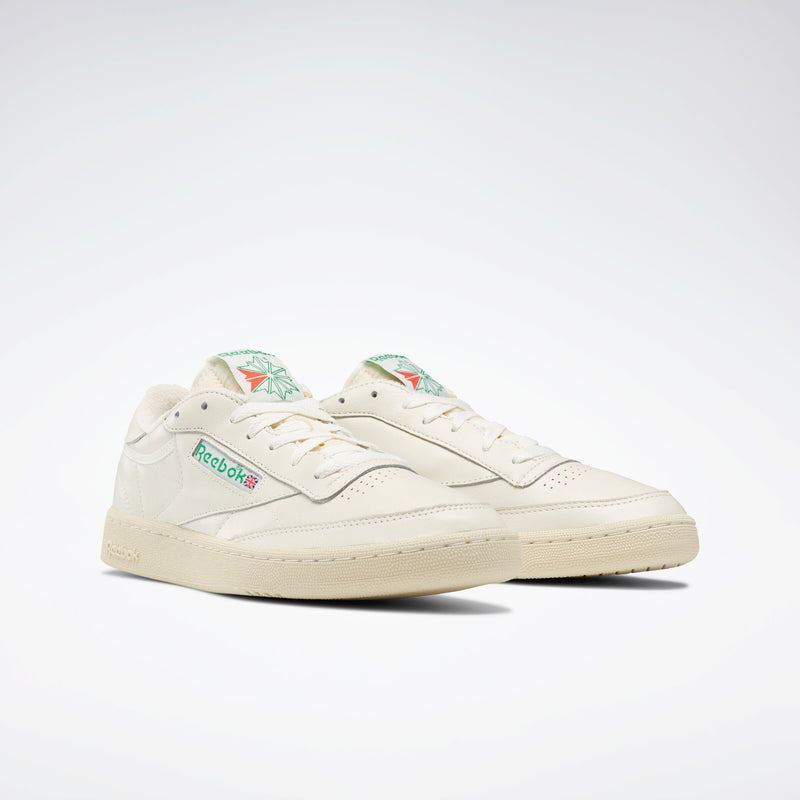 White Club C 85 Vintage Sneakers with green accents on a white background